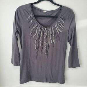 J. Crew 3/4 Quarter Sleeve V-Neck Grey Long Sleeve Shirt T-Shirt Tee Size Small